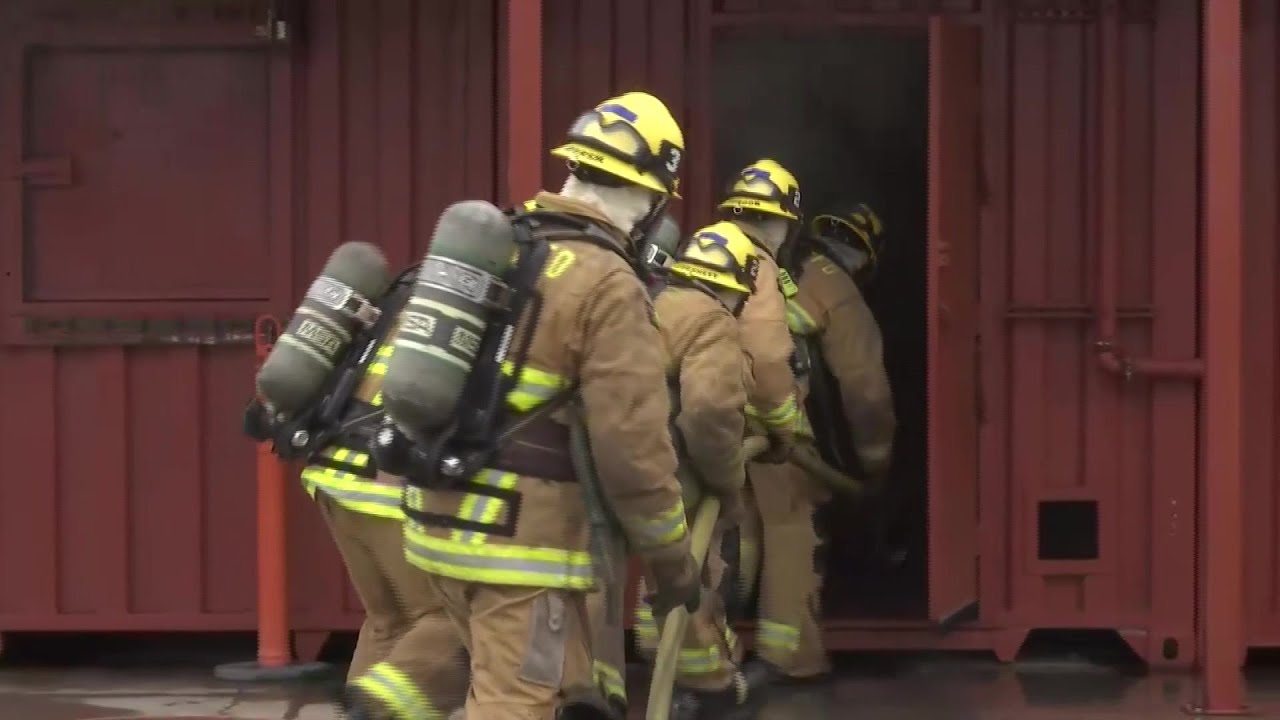 Santa Barbara County Fire recruits perform live drills at the Hancock College Public Safety ...