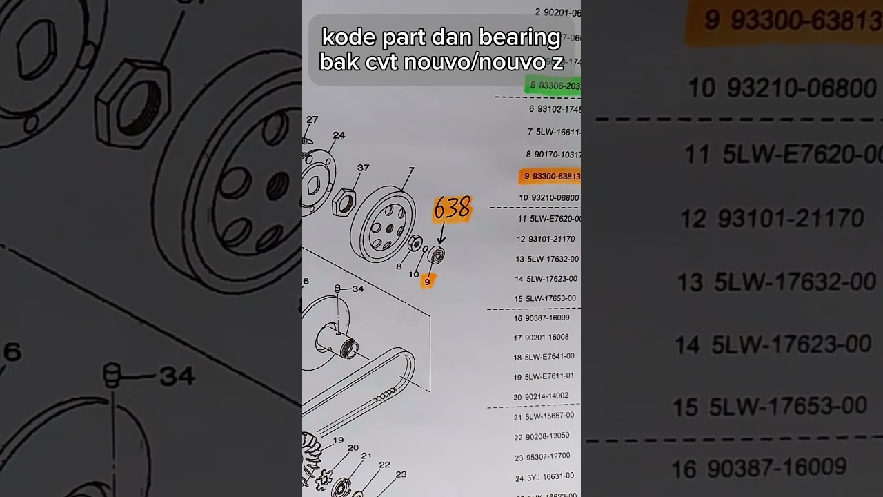 Kode bearing bak cvt yamaha nouvo / nouvo z