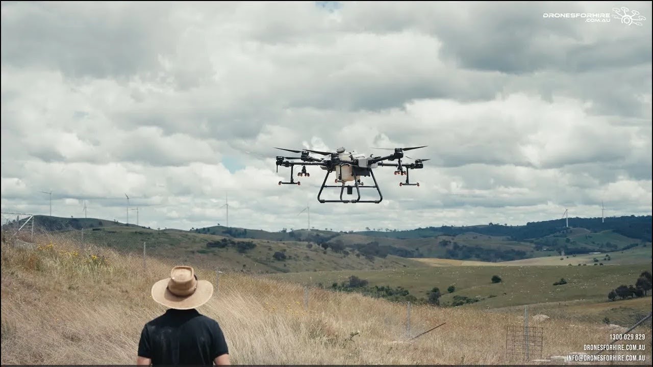 T30 Spray drone demo day showing automated spot spraying, Mummel NSW