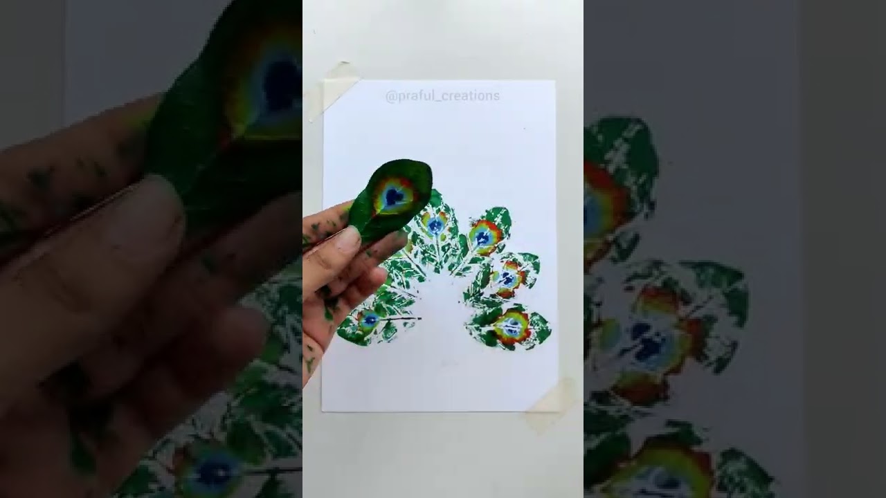 Paint with Leaves ❤️ #leafprint #leafpainting #peacock #peacockpainting