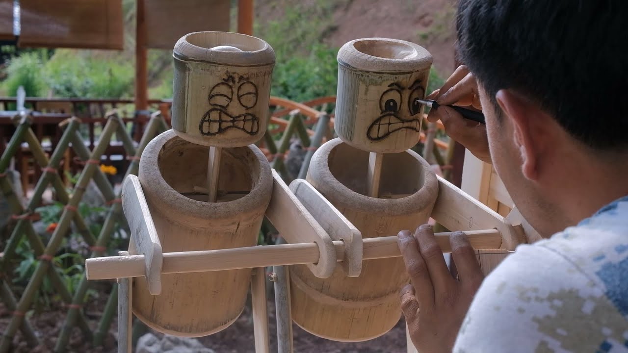 Make a pure wooden waterwheel and put it by the fish pond｜Carpenter Anxu