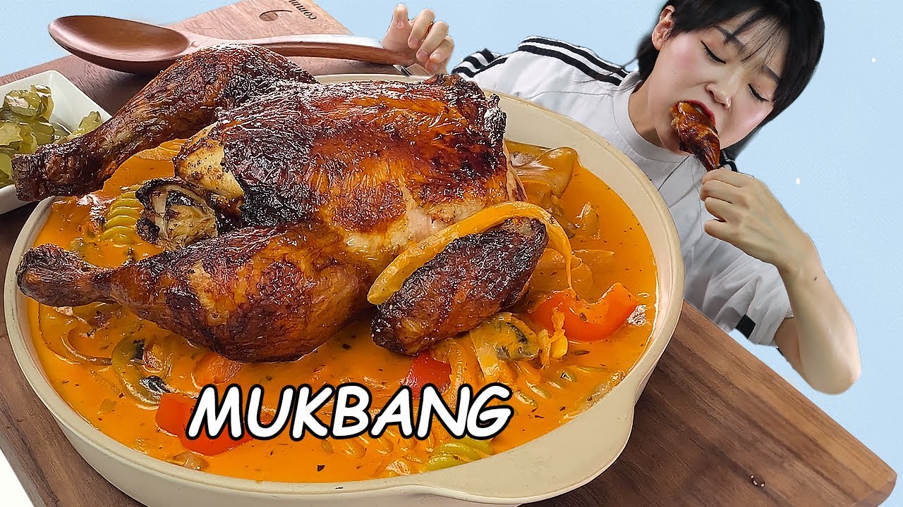 АСМР ЕДА Жареный цыпленок & Макаронные изделия | ROAST CHICKEN MUKBANG