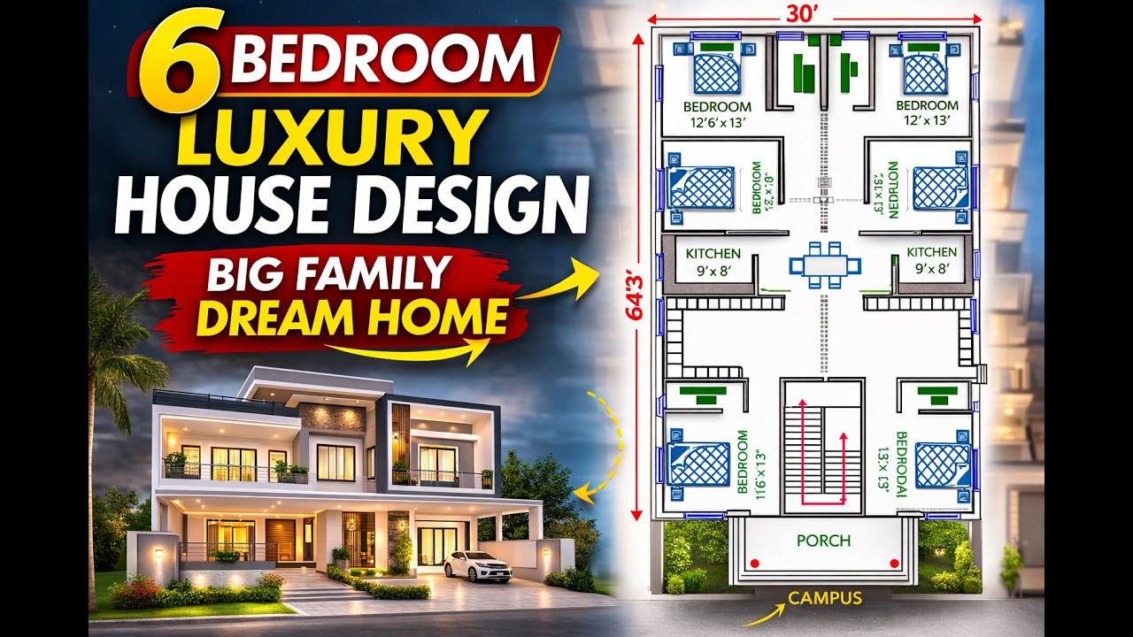 6 Bedroom Luxuray House Design ! Big Family Dream Home ! apna ghar advice