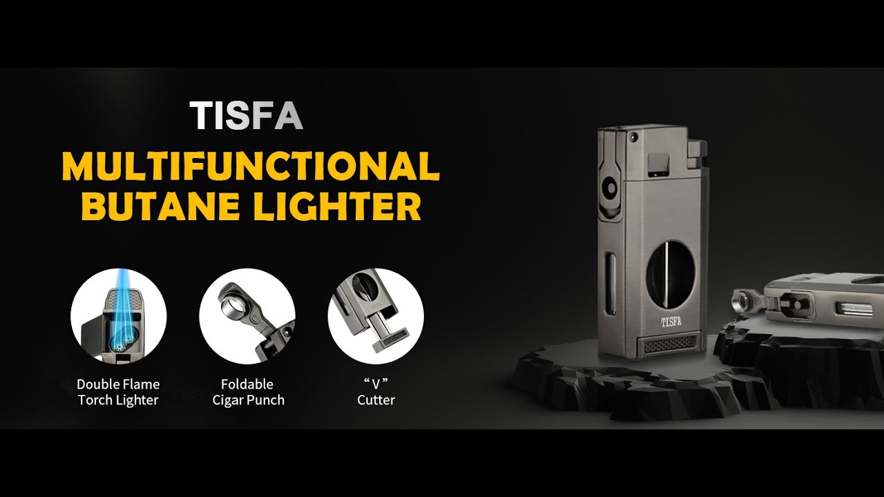 TISFA 2 Jet Flame Lighter with Cigar V Cutter Cigar Punch