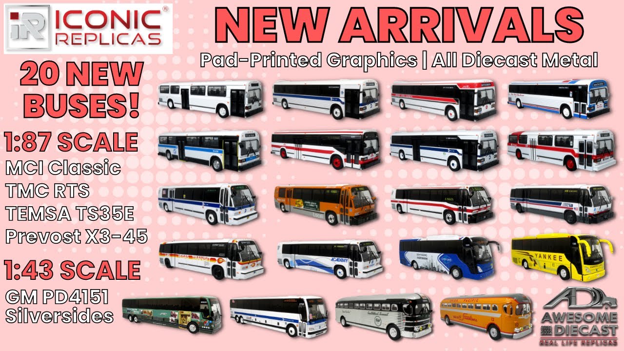 Iconic Replicas 20 NEW DIECAST BUSES | MCI Classics, TMC RTS, TEMSA TS35E, Prevost X3-45 & GM PD4151