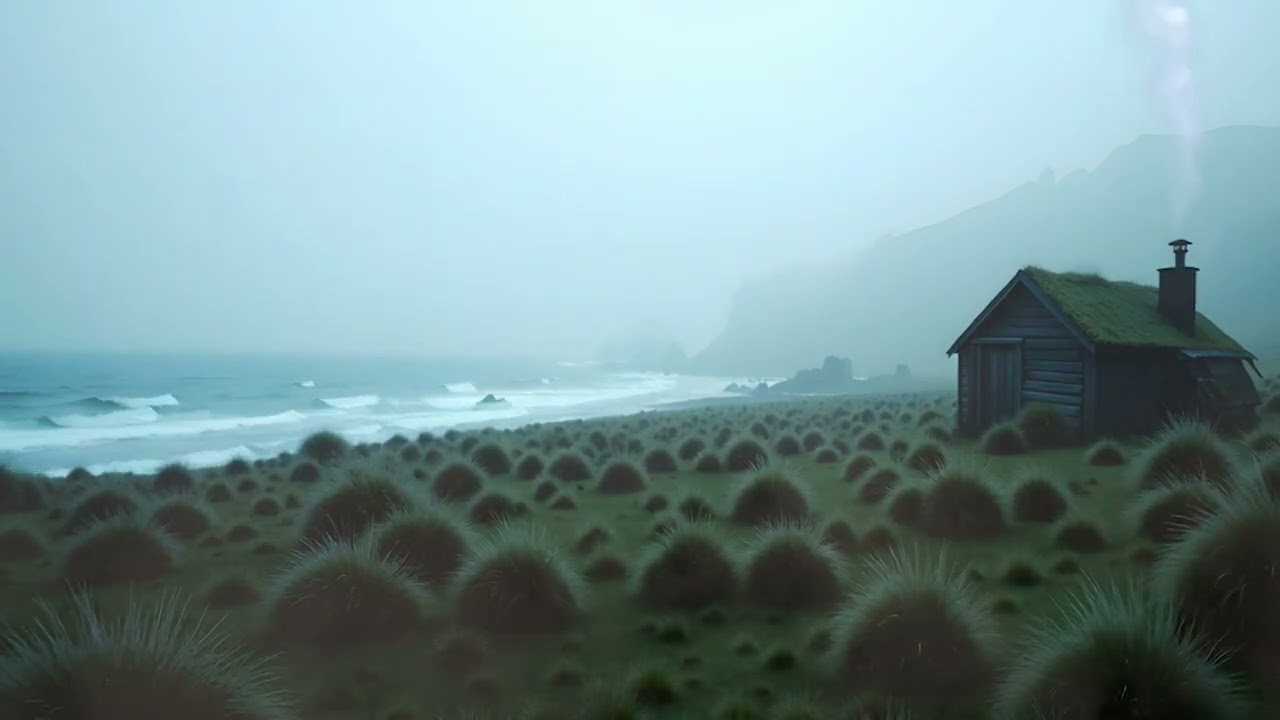 Foggy Coastal Cabin in Deep Green Grass by the Endless Ocean | Slow Cinematic Nature Film