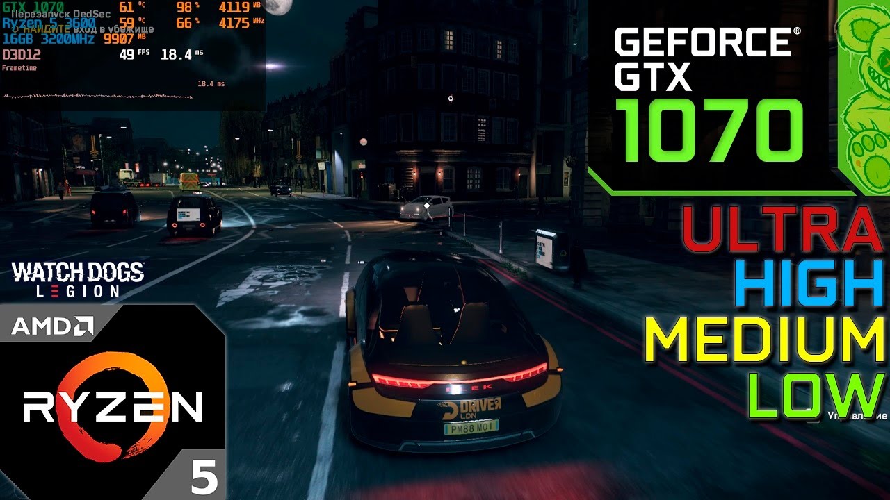Watch Dogs Legion : GTX 1070 8GB + Ryzen 5 3600 (All Settings)