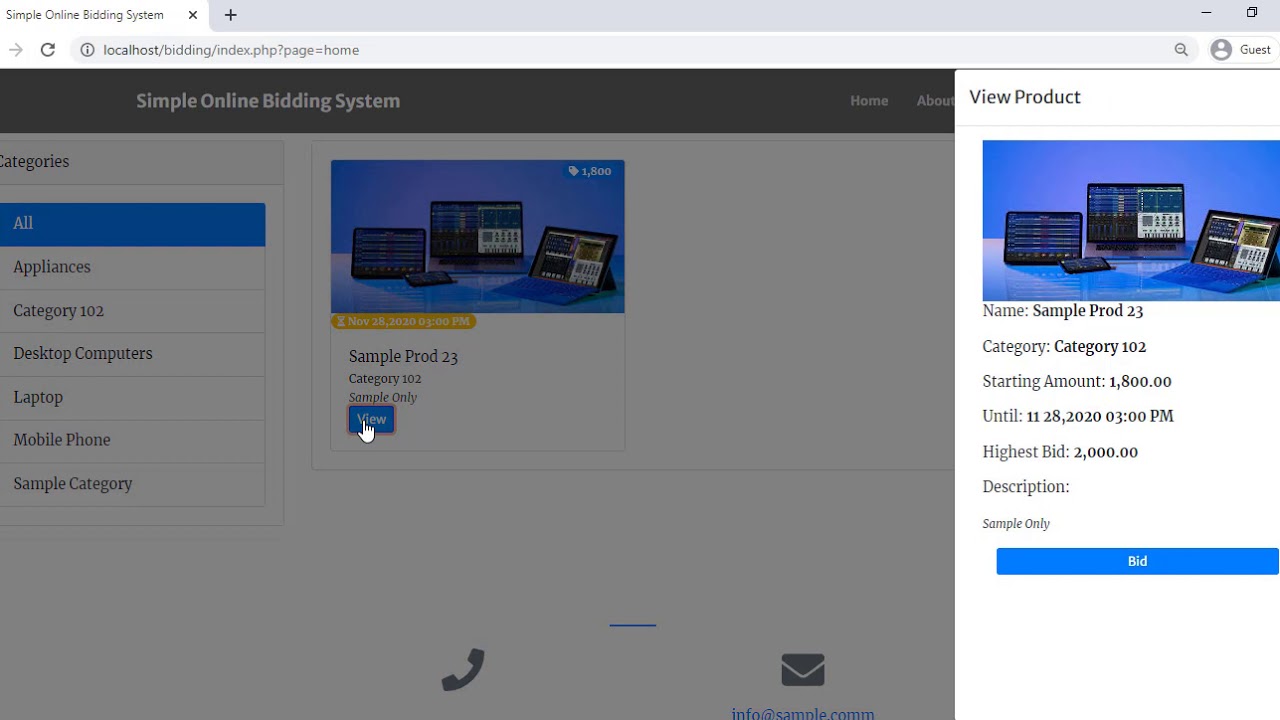 Simple Online Bidding System using PHP/MySQLi Demo