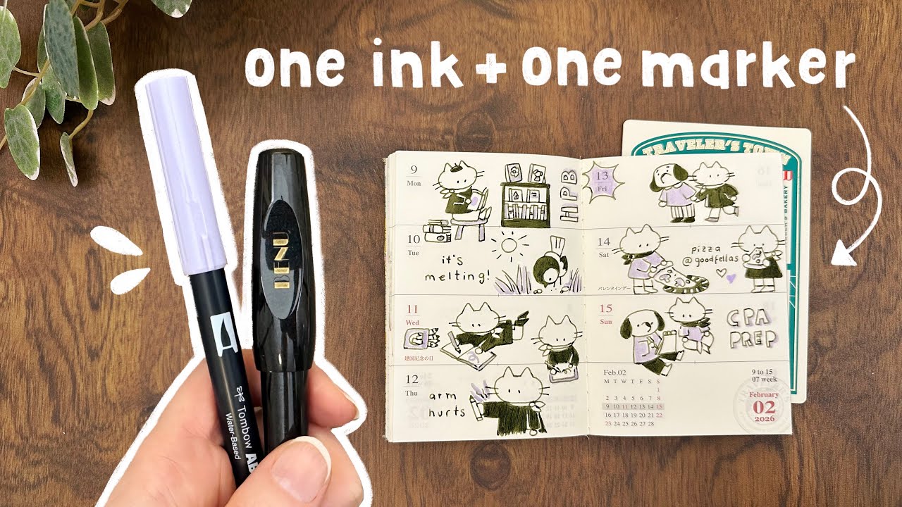 Illustrated Journaling in my Passport TN 🎨 One Ink + One Marker