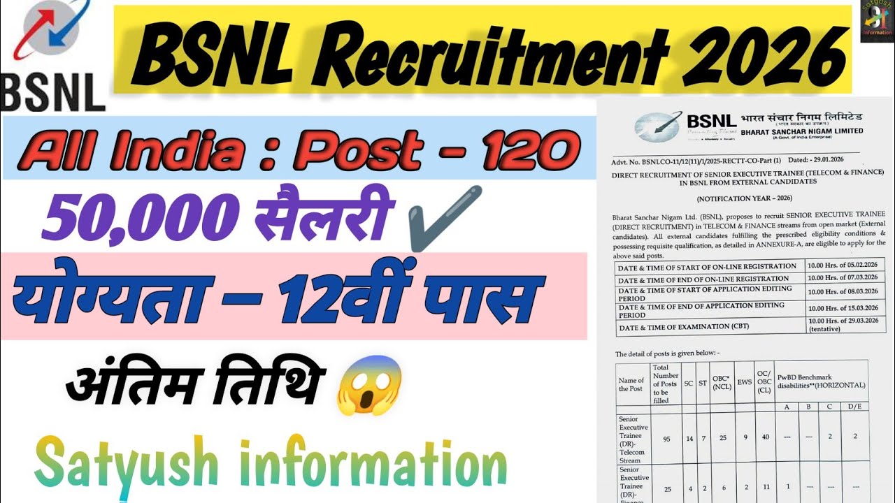 BSNL Recruitment 2026 | Sr. Executive Trainee 2026 | 50 हज़ार सैलरी | Full Details Video 