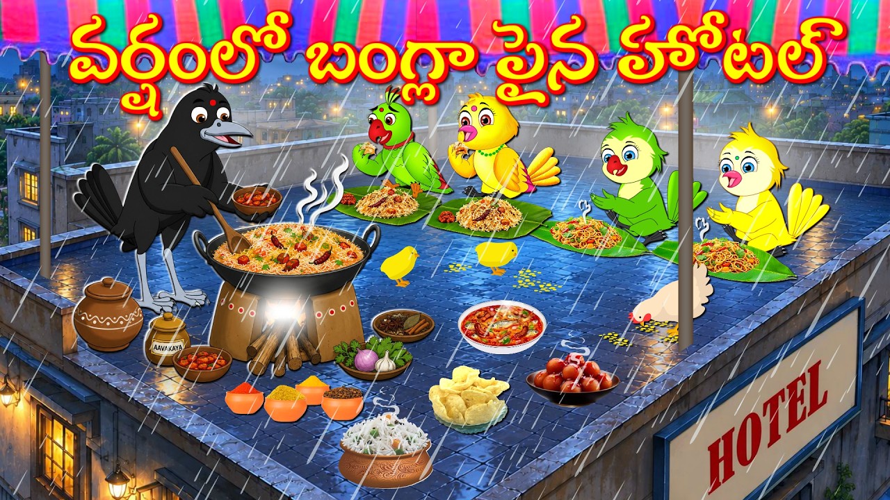 వర్షంలో బంగ్లా పైన హోటల్ | Telugu Moral Stories | Telugu Stories | Fairy Tales | Bujji Birds Tv