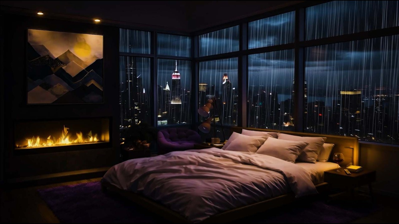Looking at the rainy New York night view, I feel comfortable and deeply asleep