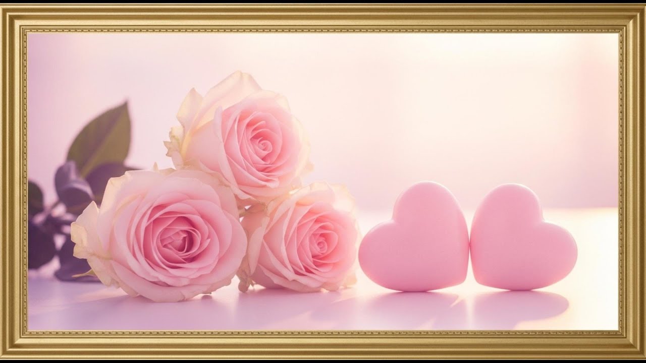 Pink Roses & Hearts Gold Frame TV Art 🌸💗 Romantic Ambient Background for Frame TV | 4K Screensaver