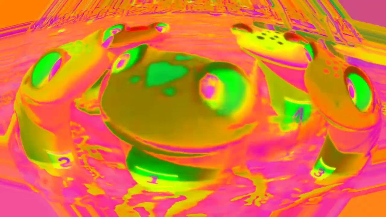The four little speckled frog happy moment in the river