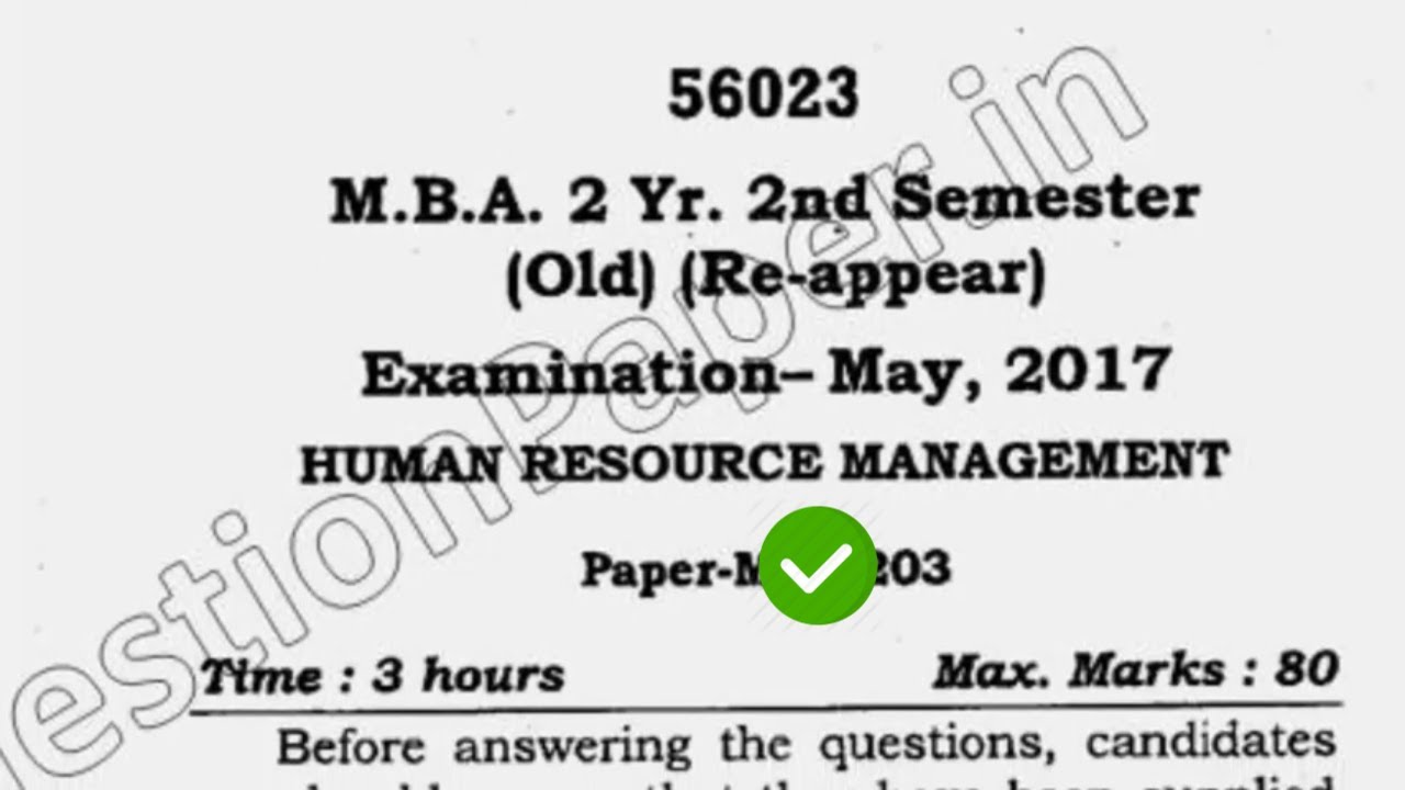 2017 Mdu MBA 2nd Sem Reappear Human Resource Management Question Paper