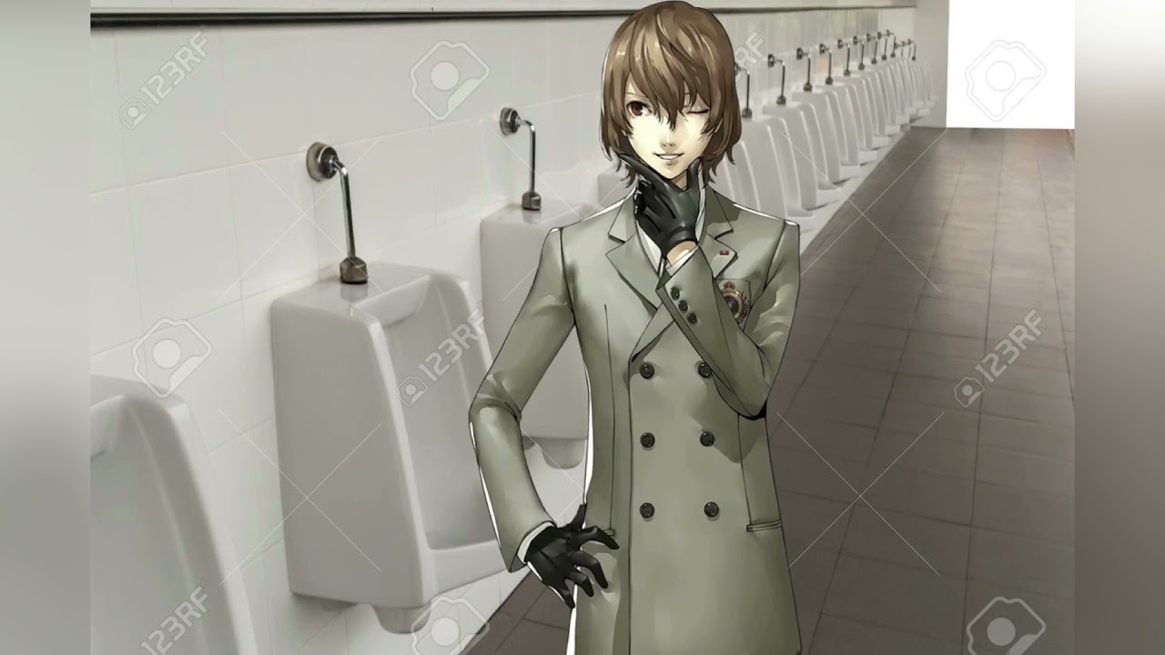 pov: you have a pissing competition with goro akechi in the bathroom at a mall (asmr roleplay)