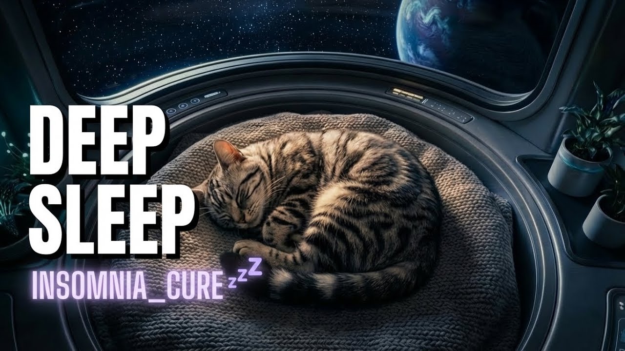 Cat Sleeping in Space Station 432Hz Black Screen Relax