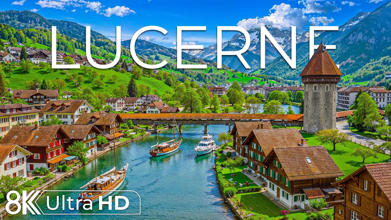 Lucerne Switzerland 8K | Evening Glow on Lake Lucerne, Old Streets and Bridges Beneath Alpine Light