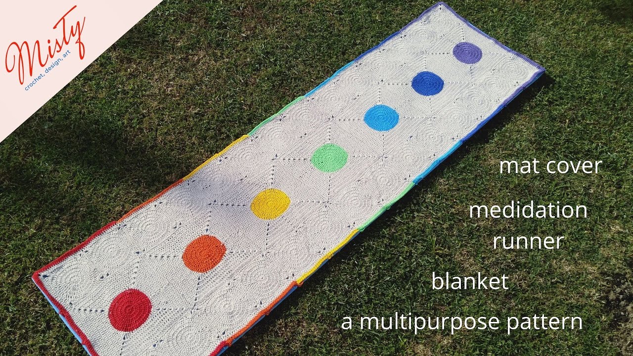Crochet Chakra Colors/Rainbow Yoga Mat Cover/Blanket/Runner
