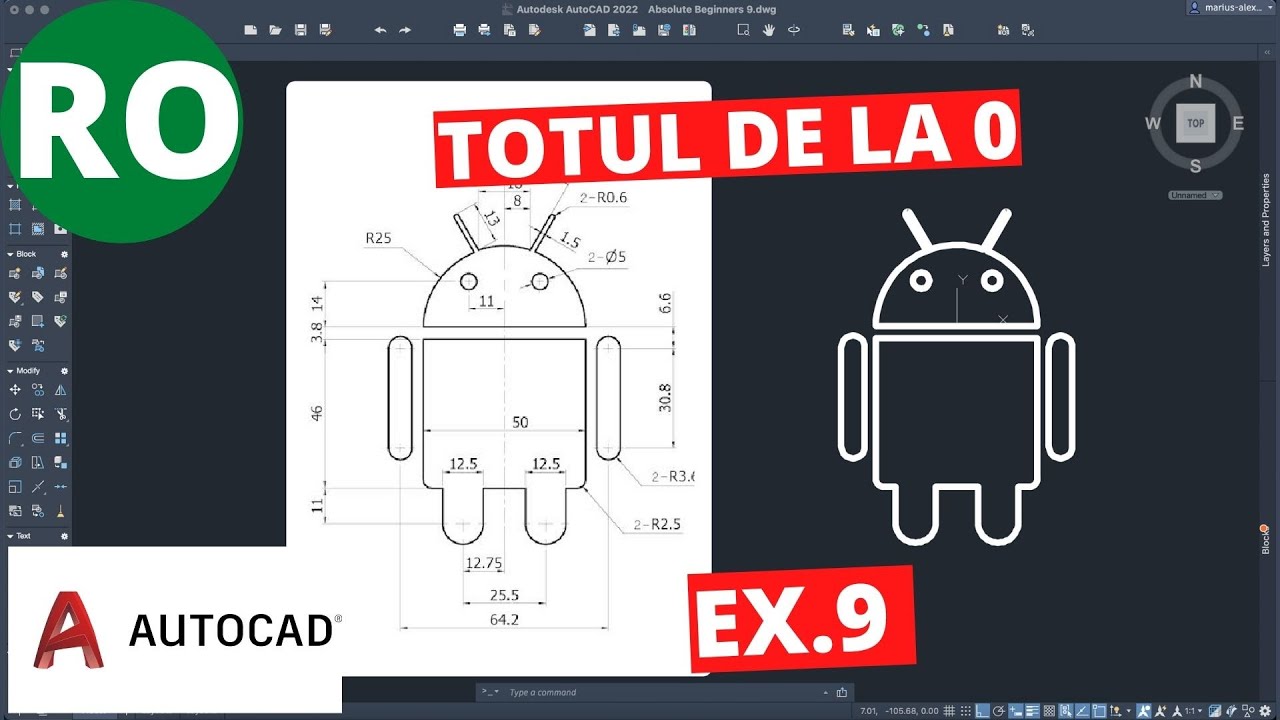AutoCAD 2021 | Totul de la 0 | Exercițiu pentru începători 9 | Limba română