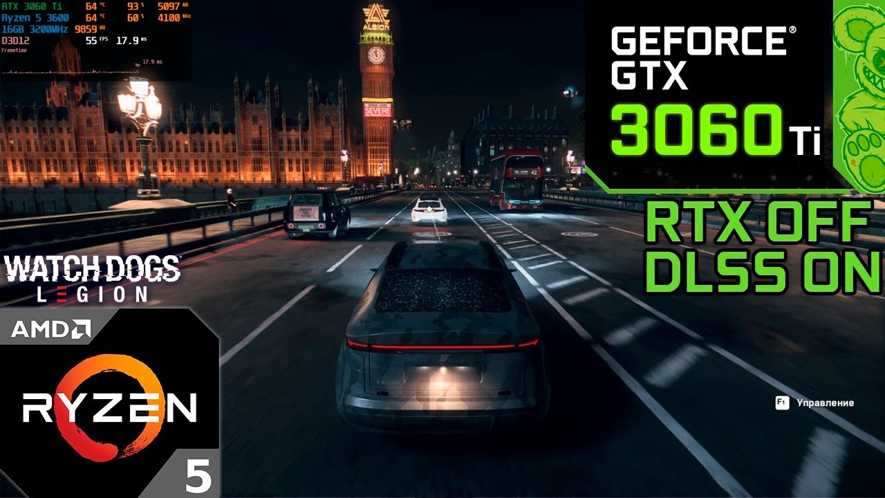 Watch Dogs Legion : RTX 3060 Ti 8GB (2K Ultra Graphics) DLSS ON/RTX OFF