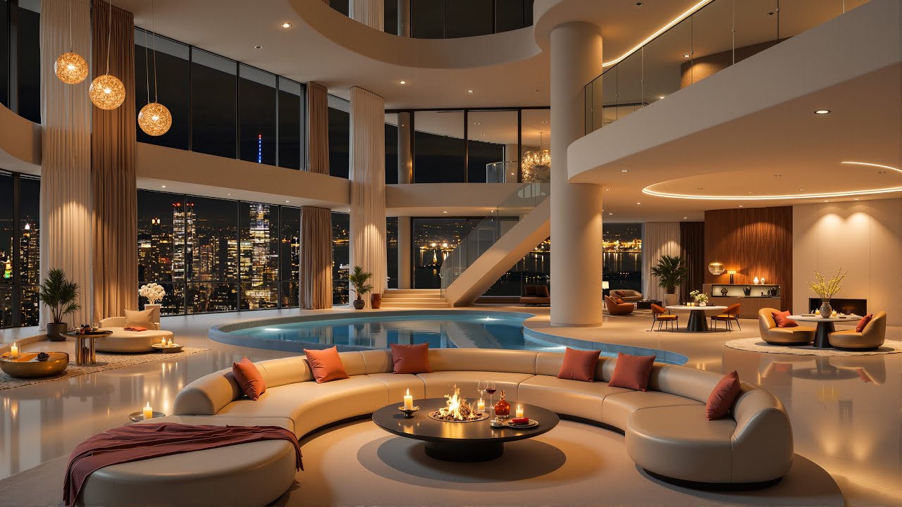 4K Romantic Valentine Jazz Night 💕 Luxury Apartment Ambience, City Lights & Candle Glow