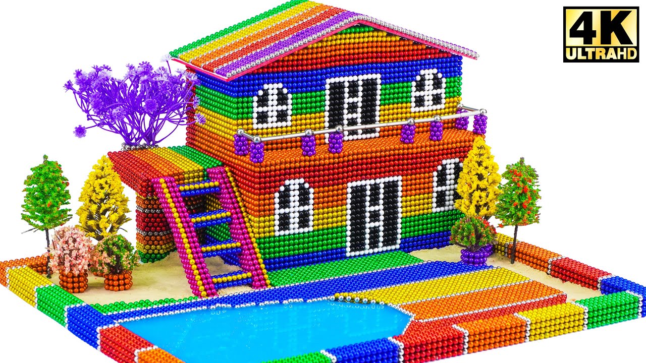 [Magnetworld] Cómo Construir Una Bonita Casa Con Piscina Y Tobogán Usando Bolas Magnéticas #9