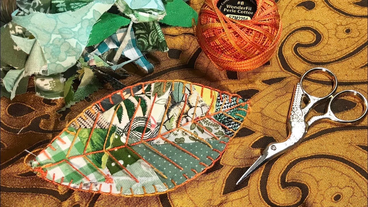 Make a slow stitch scrappy patchwork leaf | Roxy’s Journal of Stitchery | easy slowstitching project