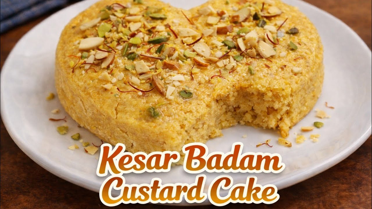 👩‍🍳Valentine's Day💘 Special 🍰आटा से बनाया। No oven, No Maida, No Bake, Simple केसर बदाम Cake 