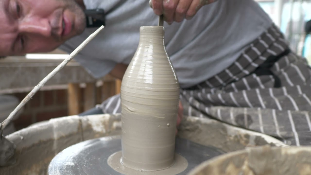 Throwing Pottery Oil Bottles on the wheel