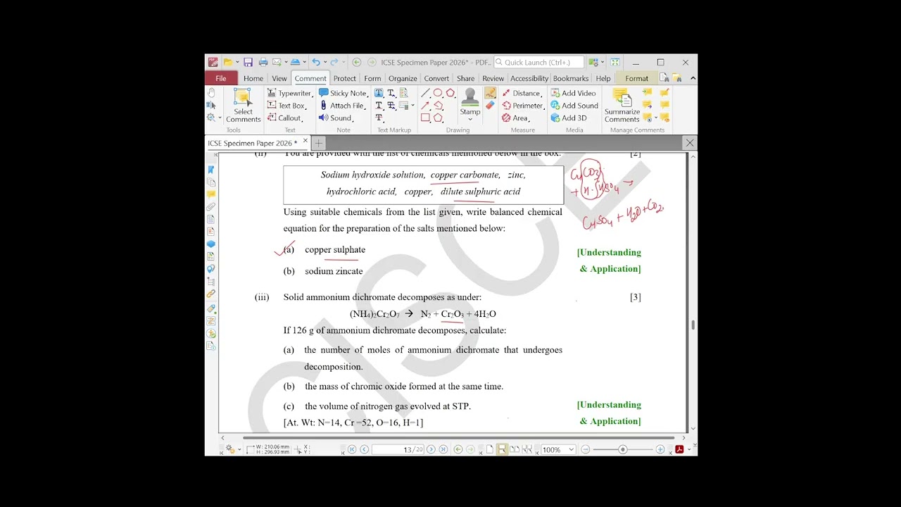 ICSE Class 10 Chemistry Specimen Paper 2026 | Question 6 Full Solution Explained
