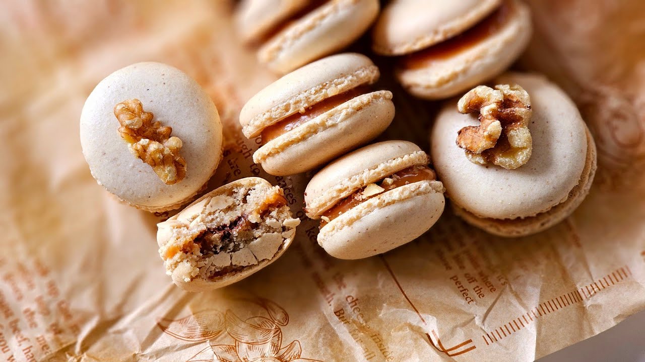 Walnut Macarons with Salted Caramel Sauce Filling | ASMR Baking
