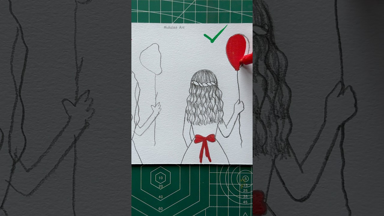 Easy girl drawing with balloon😱🤔 #shorts #craft #art #drawing #crafts #satisfying