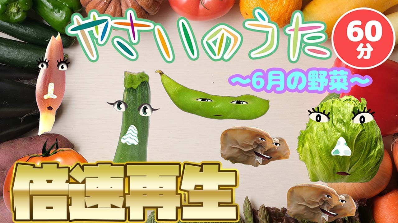 【知育童謡】やさいのうたで6月のやさいを歌おう!倍速！【おかあさんといっしょ】オクラ/シシトウ/つるむらさき/トマト/レタス/えだまめ