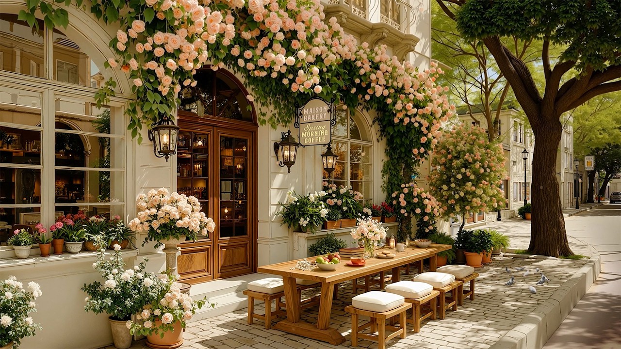 Spring Morning at a Cozy Outdoor Bakery Café 🌸 Gentle Relaxing Jazz for Study & Positive Mornings ☕