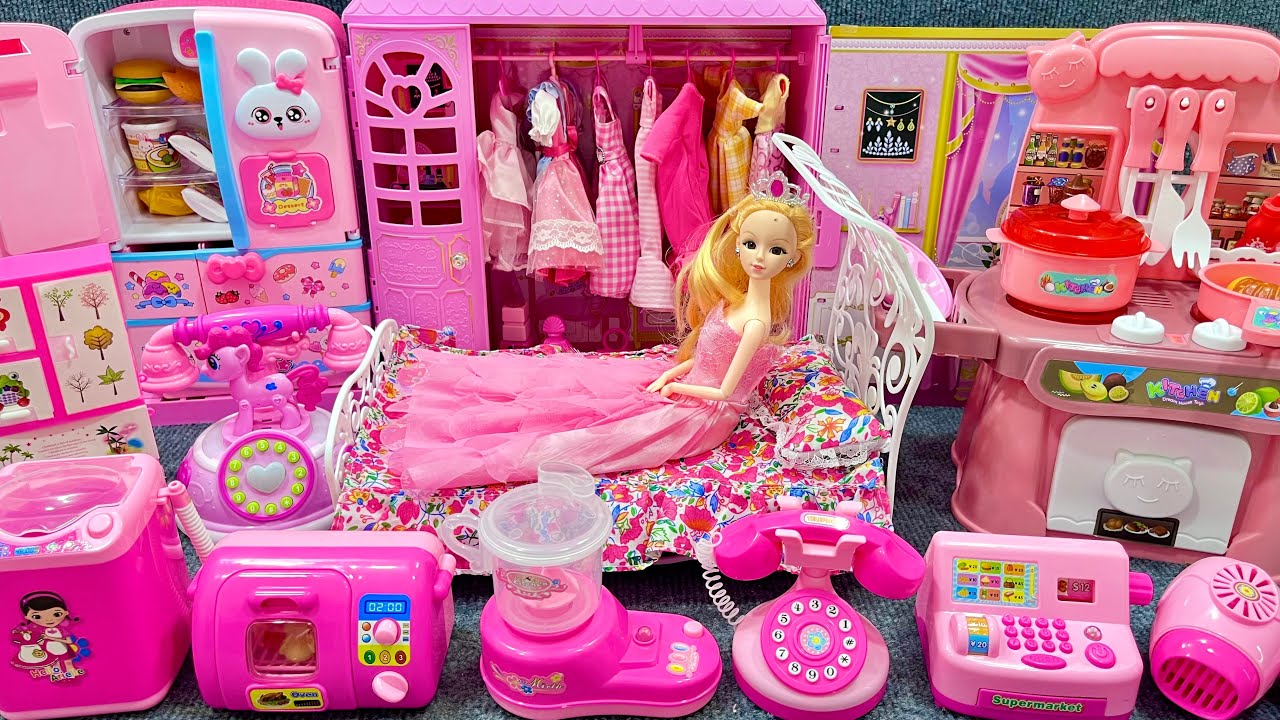 12 Minutes Satisfying with Unboxing Barbie Princess Pink House, Rock Bed Play Set Review Toys | ASMR