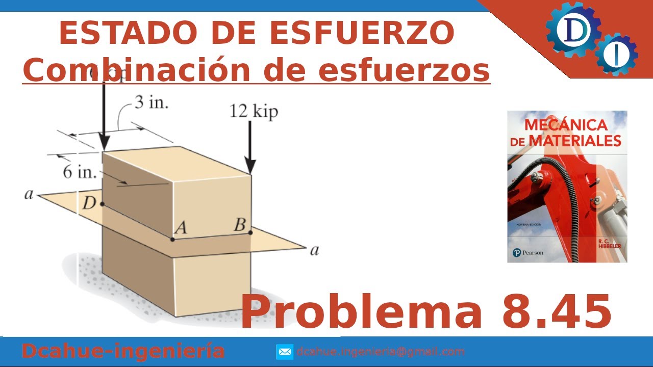 ESTADO DE ESFUERZOS | ESFUERZOS COMBINADOS | MEC&Aacute;NICA DE MATERIALES | HIBBELER | EJERCICIO  8.45