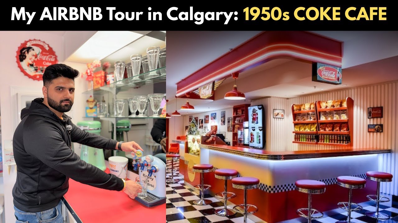 My Unique AIRBNB Tour in Calgary | Living Inside the 1950s COCA COLA Cafe | How much I Paid?