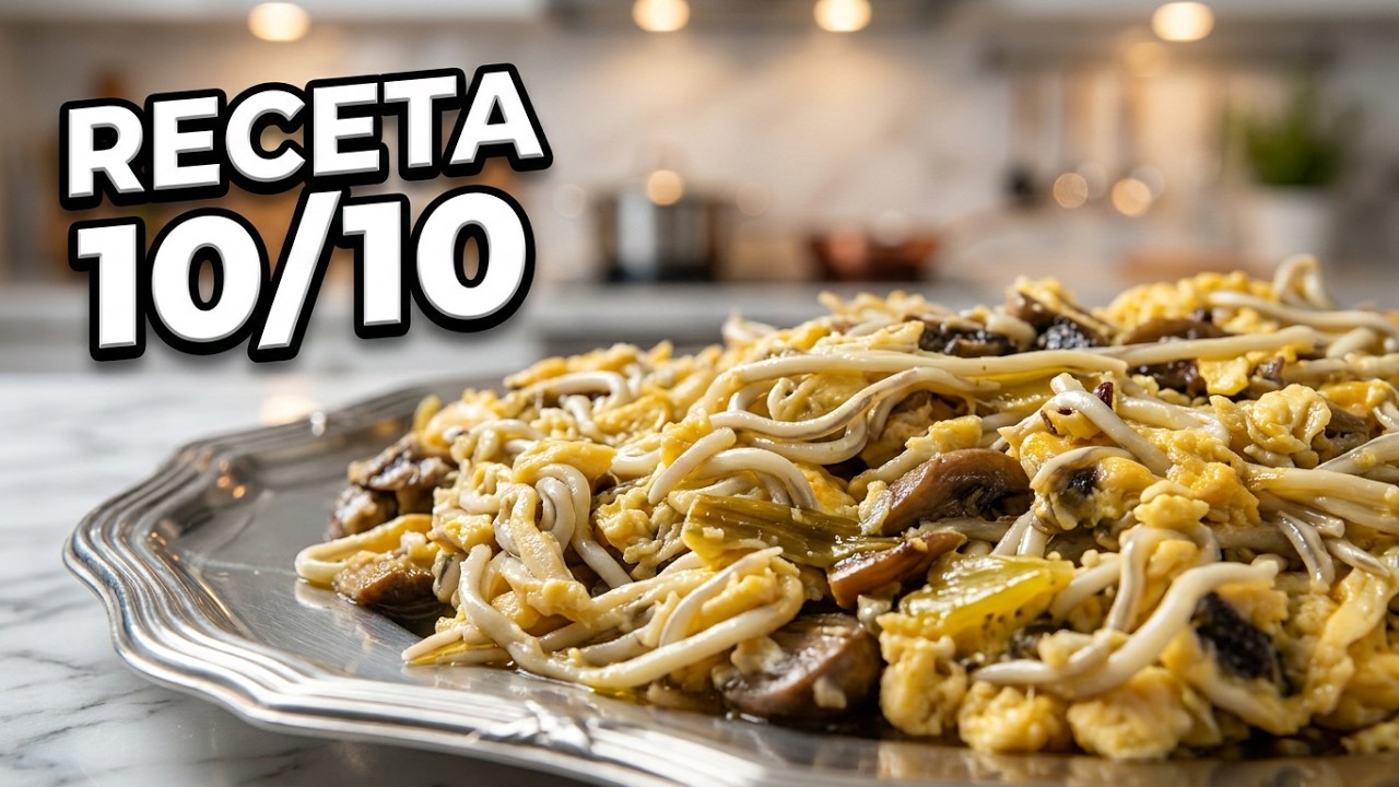 Revoltillo de ajetes, champiñones y gulas Vídeo receta 153 Aquí cocinamos todos. Cooking recipe