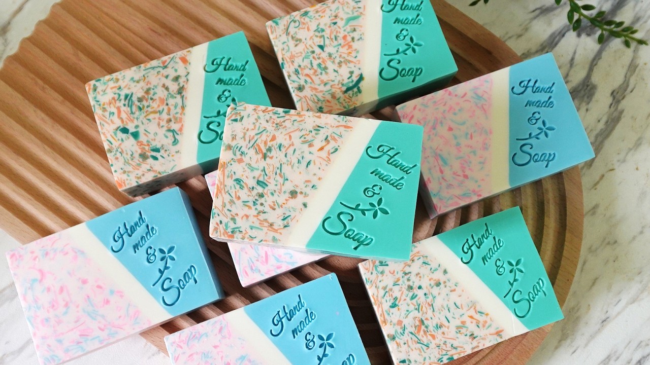 皂屑斜向分層皂 - confetti soap making with slant layers design, cold process - 手工皂