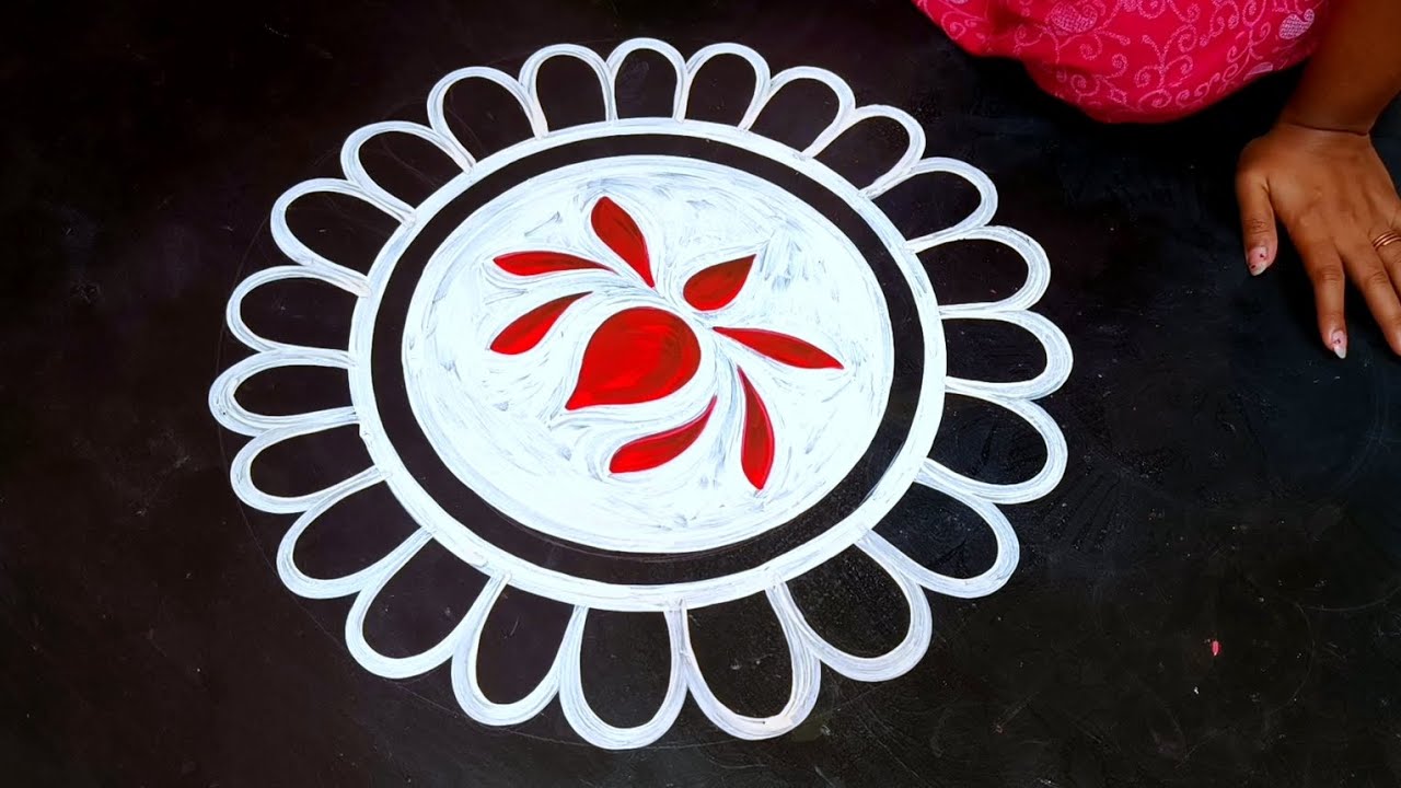 Lotus flower alpona design/Simple round alpona design for beginners/jhoti chita design 