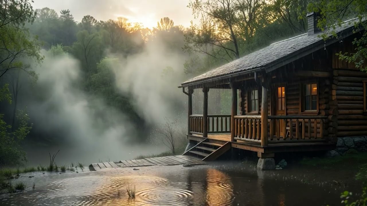 Soft Morning Rain on a Wooden Cabin | Immersive Sleep Sounds