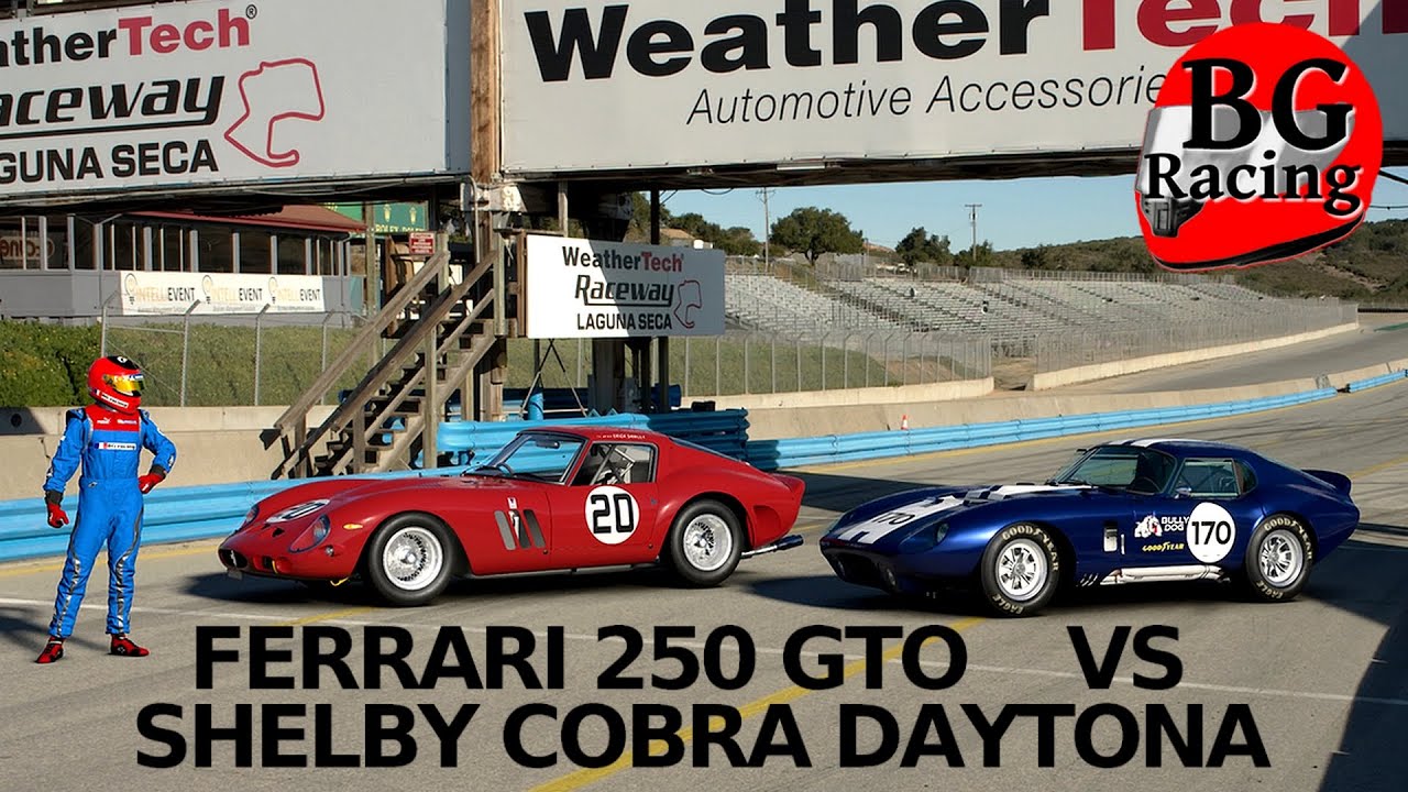 Ferrari 250 GTO contre la Shelby Cobra course à Laguna Seca. GT7.