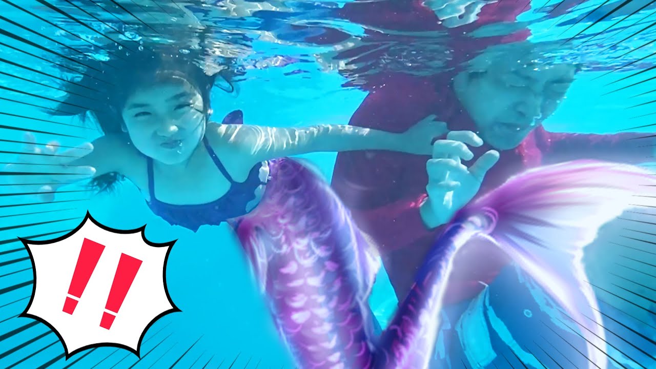 みのちゃんプールで24時間チャレンジ！？たすけて人魚！パパ泳げないよ～！