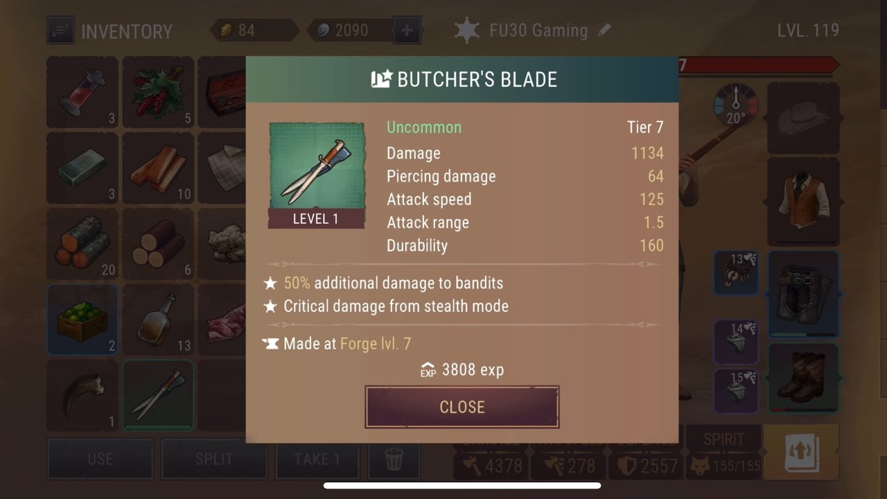 Butcher's Blade Melee Weapon T7 Rio Bravo Uncommon Tube Blueprint 3 of 8 - Westland Survival 60 FPS