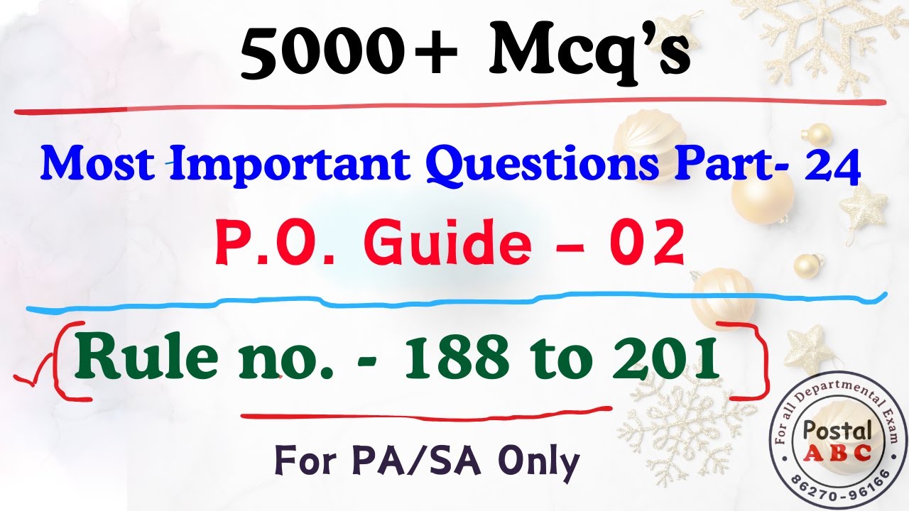 Most Important Question Part - 24 || P.O. Guide - 02 || Rule no. - 188 to 201||