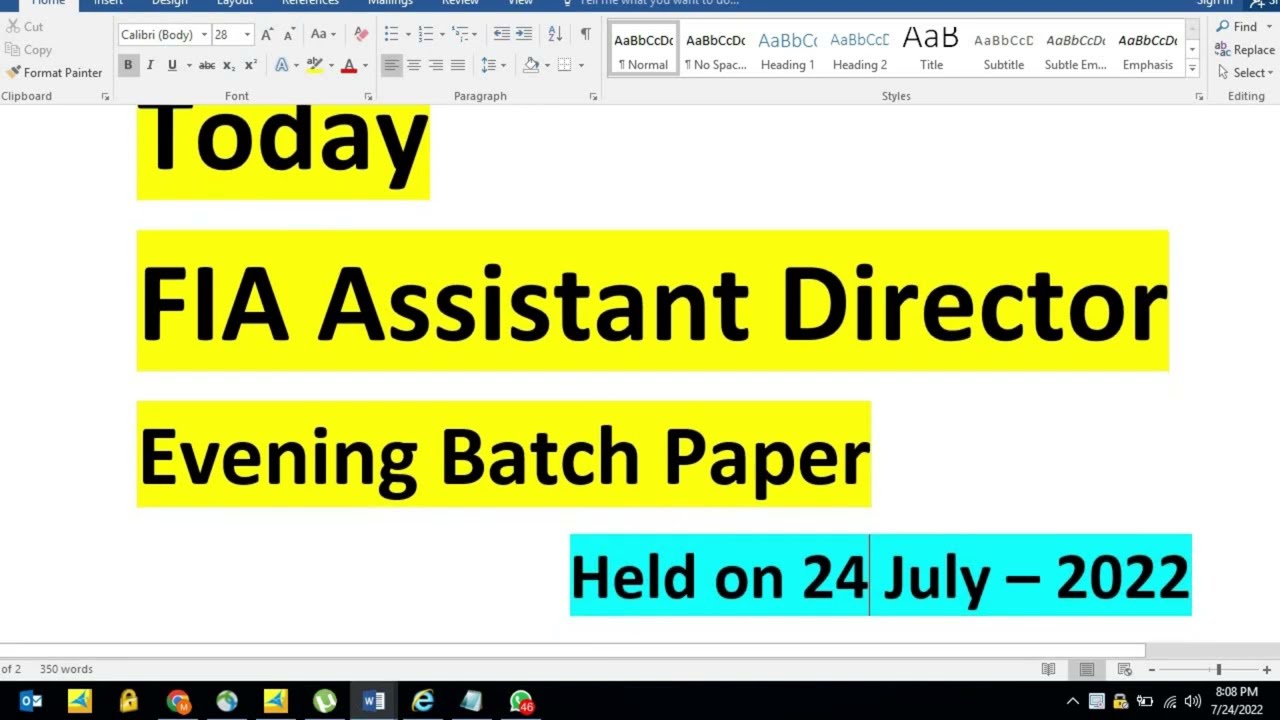 Today Assistant Director FIA paper | Assistant Director FIA paper held on 24 July 2022 | AD FIA