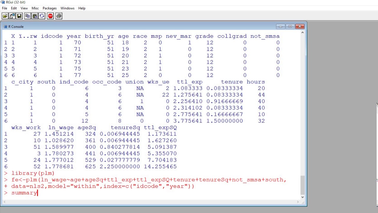 Fixed and random effects panel regression in R using 'plm' package