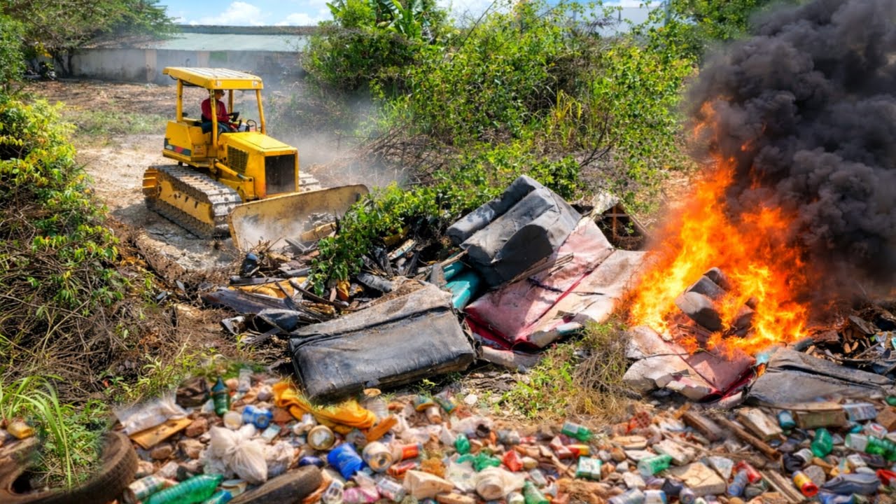Amazing New Cleaning And Complete PROJECT! by Skill Bulldozer Pushing Soil & Truck Dumping