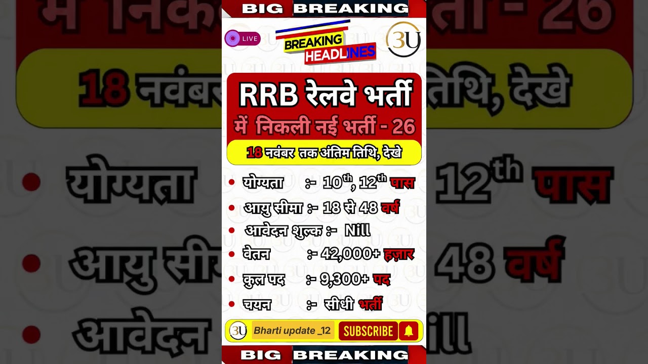 RRB रेलवे भर्ती New Recruitment 2026 ✔️ 10th Pass Government Jobs 2026✔️ #newvacancy2026